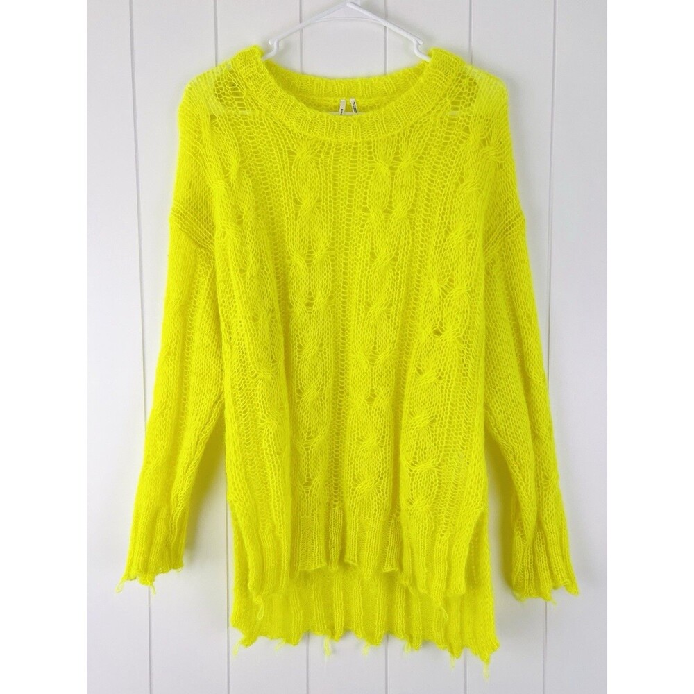 Anthropologie Posey Y2K 90s Neon Yellow Cable Knit Very Lightweight Sweater Sz S